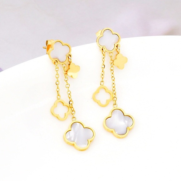 New Fashion Four-leaf Clover Earrings 14k Gold plated - Picture 6 of 6
